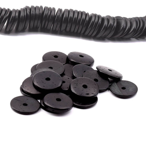 Kaufen Sie Perlen in der Schweiz Schwarzfarbene Kokosnuss-Heishi-Perlen 22 x 4–5 mm – Loch: 3 mm (100)