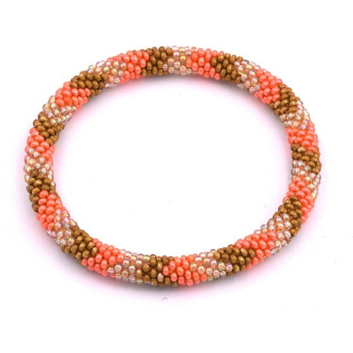 Bracelet jonc crocheté Népalais chevron orange et beige 65mm (1)