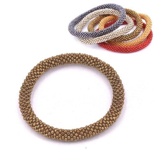 Bracelet jonc crocheté Népalais uni bronze 65mm (1)