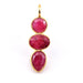 Pendentif 3 pierres rubis brut doré à l'or fin 20mm (1)