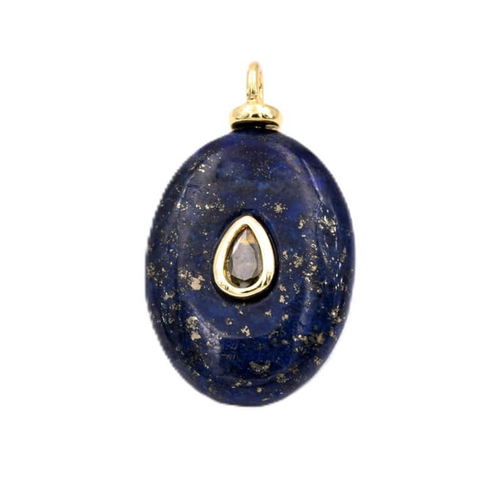 Pendentif ovale lapis lazuli laiton doré et zircon 20x15mm (1)