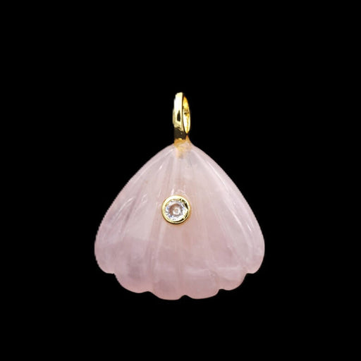 Pendentif quartz rose coquille sculpté - laiton doré et zircon 23x20mm plus anneau (1)