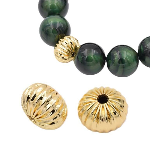 Perles rondelle rainurée en laiton doré 13x10mm - Trou: 3mm (2)