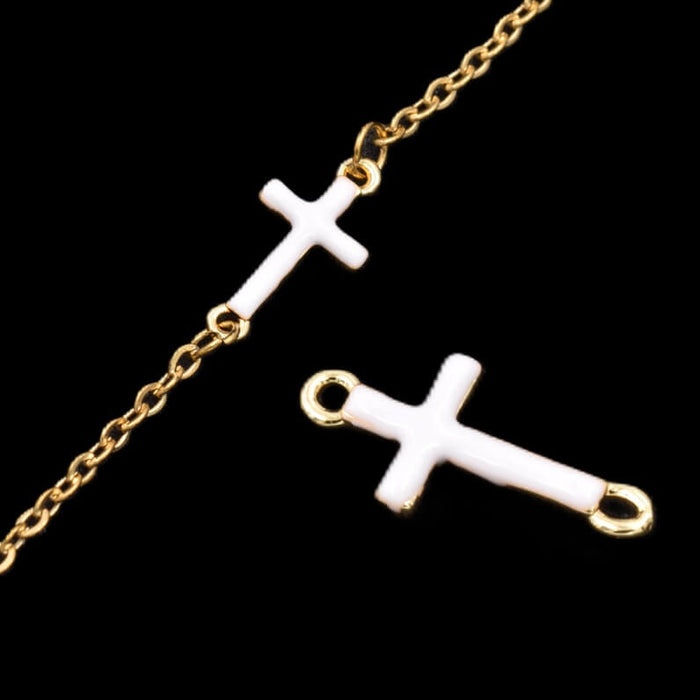 Connecteur croix laiton doré qualité émail blanc - 12mm (1)