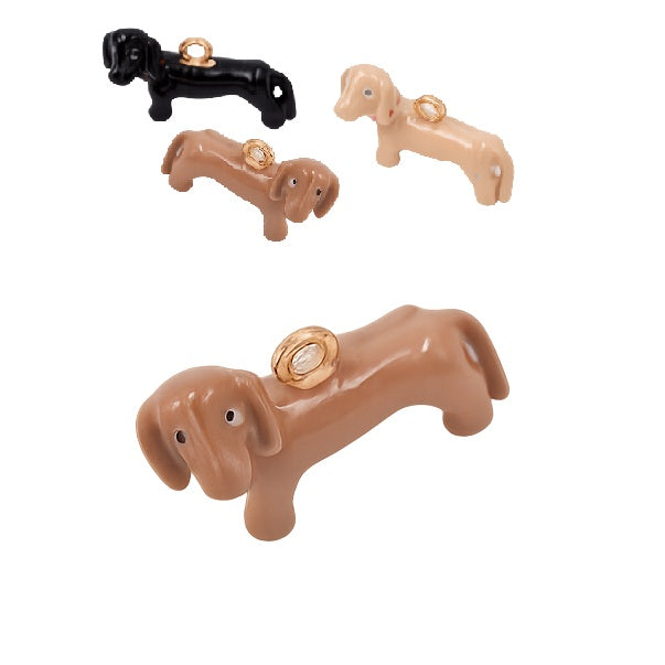 Pendentif breloque teckel émail marron crème 18mm - Trou: 1.5mm (1)