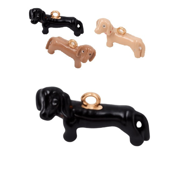 Pendentif breloque teckel émail noir 18mm - Trou: 1.5mm (1)