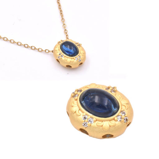 Kaufen Sie Perlen in der Schweiz Ovale mehrsträngige Perle 12 x 10 mm – mattgoldenes Messing – blauer Cabochon (1)