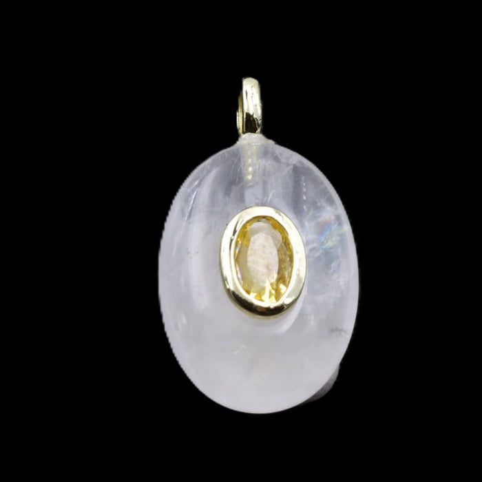 Pendentif ovale en cristal de quartz avec œil en zircon 18 mm - Trou : 1,8 mm (1)