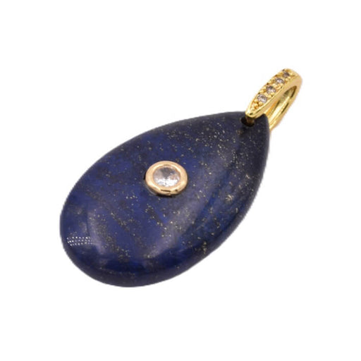 Anhänger aus Lapislazuli -Tropfenform- mit Zirkonia und Aufhängung aus goldfarbenem Messing – 35 x 20 x 9 mm (1)