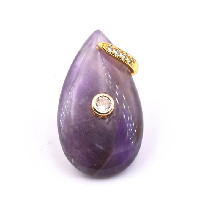 Pendentif goutte améthyste zircon et bélière en laiton doré 35x20x9mm (1)
