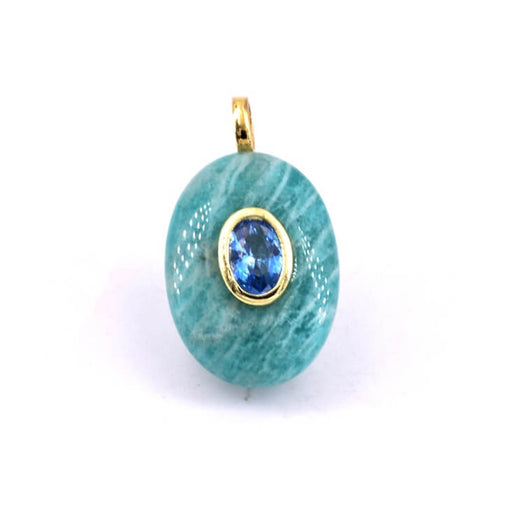 Pendentif oval amazonite et zircon bleu 18mm - Trou: 1.8mm (1)