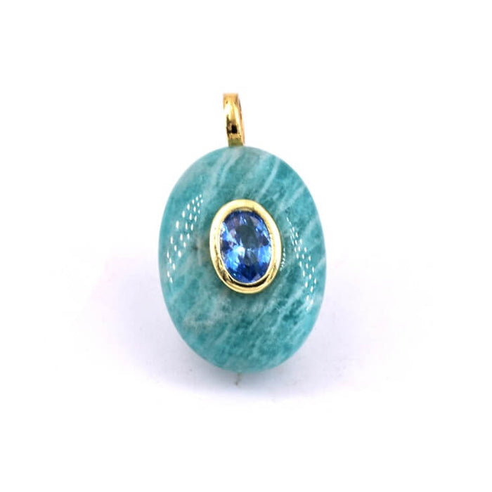 Pendentif oval amazonite et zircon bleu 18mm - Trou: 1.8mm (1)