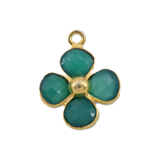 Pendentif fleur 4 onyx vert sertis argent 925 doré 21x15mm (1)