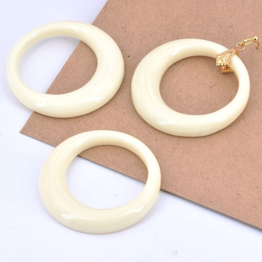 Achat Connecteur pendentif rond résine blanc ivoire 35x3-5mm (2)