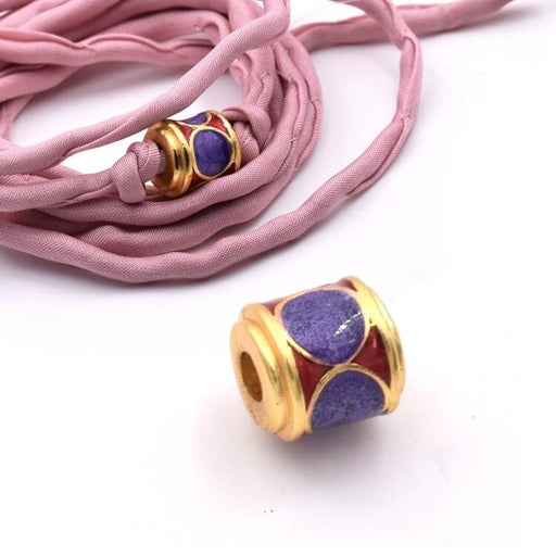 Achat Perle tube cylindre doré qualité émail violet et rouge 9x9.5mm (1)