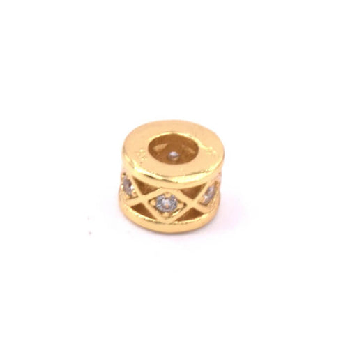 Achat Perle rondelle heishi laiton doré avec zircons 6x4mm (1)