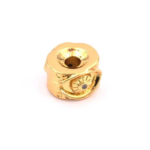 Kaufen Sie Perlen in der Schweiz Rondelle-Perle mit Auge, goldenes Messing und Zirkone, 7 x 11 mm, Loch: 3,5 mm (1)