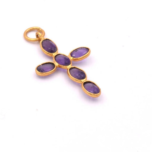 Kreuzanhänger mit 6 Amethysten, Set aus Sterlingsilber, Flash-Gold, 24 x 16 mm (1)