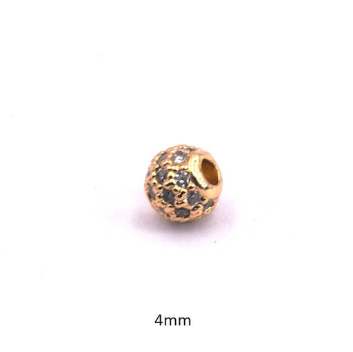 Kaufen Sie Perlen in der Schweiz Runde Perle aus goldenem Messing, besetzt mit Zirkonen, 4 mm – Loch: 1,2 mm (1)