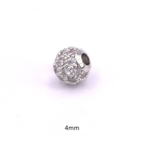 Kaufen Sie Perlen in der Schweiz Runde Perle aus rhodiniertem Messing, besetzt mit Zirkonen, 4 mm – Loch: 1,2 mm (1)