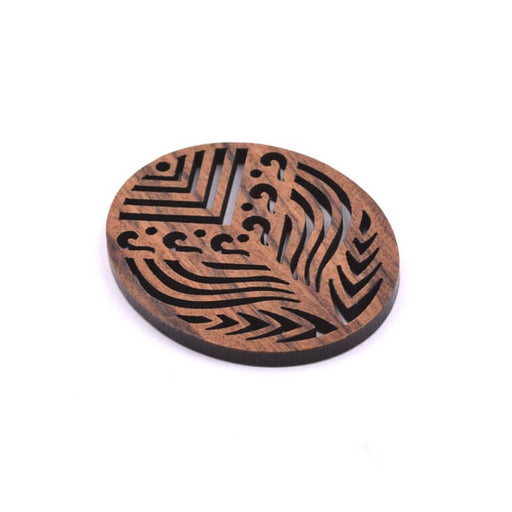 Pendentif ovale ajouré en bois de noyer 37x30mm (1)