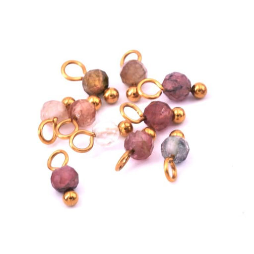 Kaufen Sie Perlen in der Schweiz Tiny Charms Turmalin-Perlenanhänger 3 mm goldener Stahl (10)