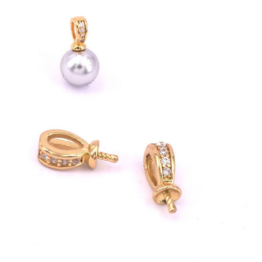 Kaufen Sie Perlen in der Schweiz Piton-Öse und Zirkone aus goldenem Messing für halbgebohrte Perlen – 7 x 4,5 mm – Stift: 1 mm (1)