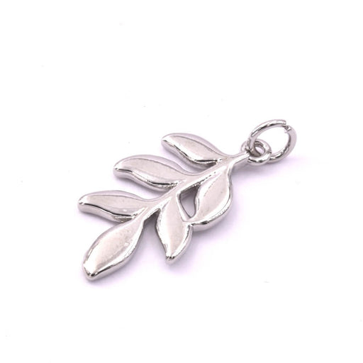 Achat Pendentif feuille en laiton rhodié 24mm et anneau de jonction 3.5mm (1)