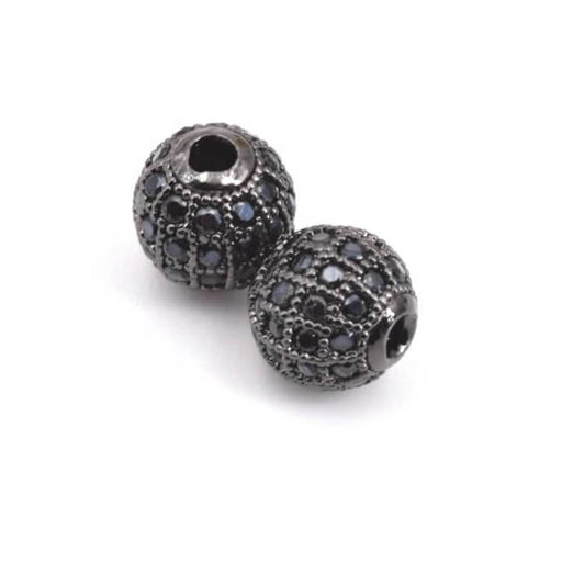 Achat Perle ronde laiton gunmetal 6mm et pavé de zircons - trou: 1.5mm (1)
