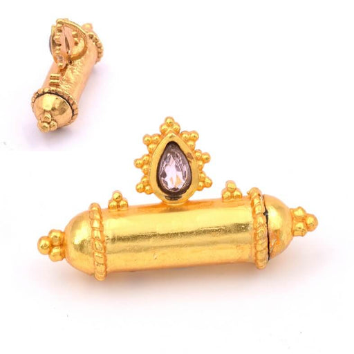 Kaufen Sie Perlen in der Schweiz Balinesischer Röhrenanhänger und Aufzug, Amethyst, goldenes Messing, 28 x 15 mm (1)