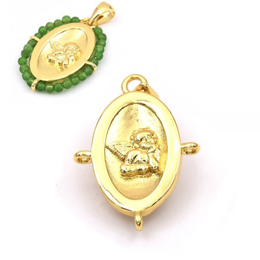 Kaufen Sie Perlen in der Schweiz Gravierter Engelsmedaillenanhänger aus goldenem Messing, 30 mm (1)