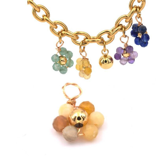 Achat Pendentif fleur perles facettes agate jaune et cuivre doré 10x14mm (1)