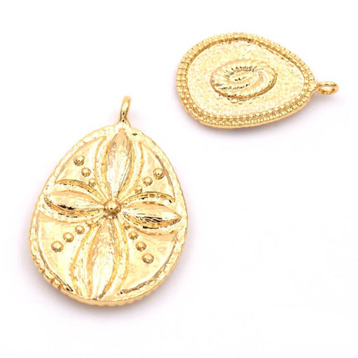 Kaufen Sie Perlen in der Schweiz Sanddollar-Blumen-Tropfenanhänger goldenes Messing 20 x 15 mm, Loch: 1.5 mm (1)