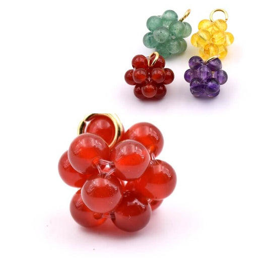 Pendentif boule de perles en quartz teinté rouge orange 11-12mm (1)