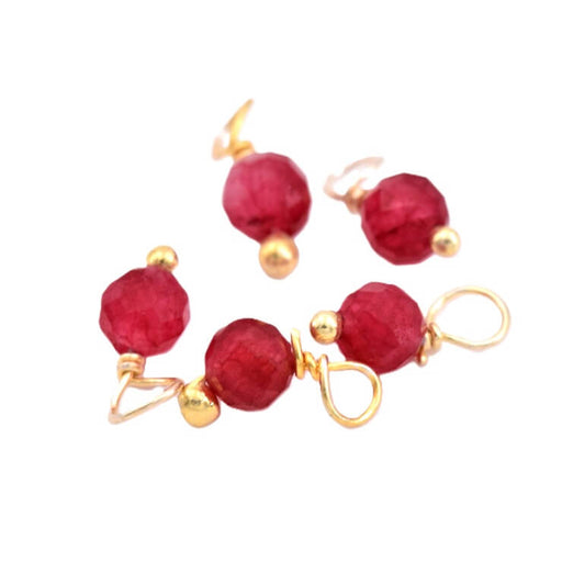 Breloque onyx rouge à facettes 3.5mm laiton doré - Trou: 1mm (5)