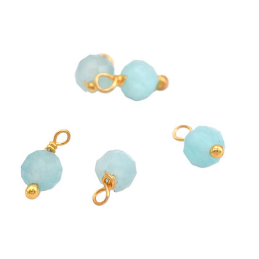 Breloque amazonite à facettes 4mm laiton doré - Trou: 0.8mm (5)