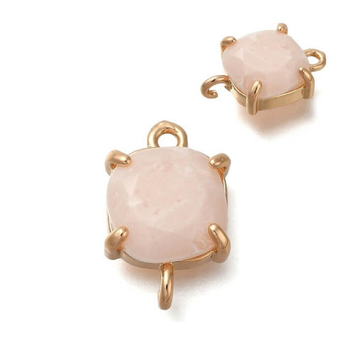 Kaufen Sie Perlen in der Schweiz Verbinder mit undurchsichtigem rosa Glas - Goldenes Messing - 17mm - Loch: 1mm (2)