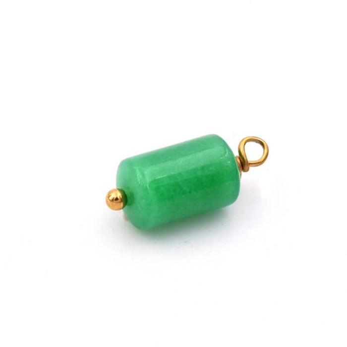 Pendentif tube aventurine verte et acier doré 12x6mm - Trou: 1mm (1)