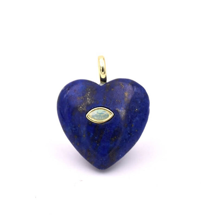 Pendentif coeur lapis lazuli et oeil en zircon 26mm - Trou: 4mm (1)