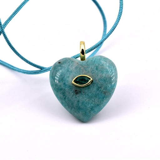 Pendentif coeur amazonite et oeil en zircon 26mm - Trou: 4mm (1)