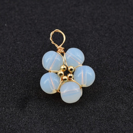 Pendentif fleur perles opalite et cuivre doré 17mm-Trou 3mm (1)