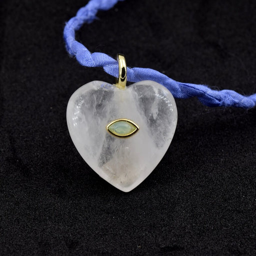 Pendentif coeur cristal de quartz oeil en zircon 26mm-Trou: 4mm (1)