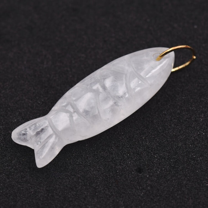 Pendentif poisson en cristal de quartz 34x11mm et anneau acier doré (1)