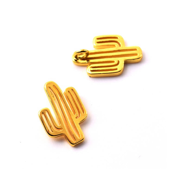 Pendentif cactus en cuivre doré 14x9mm - Trou: 1mm (1)