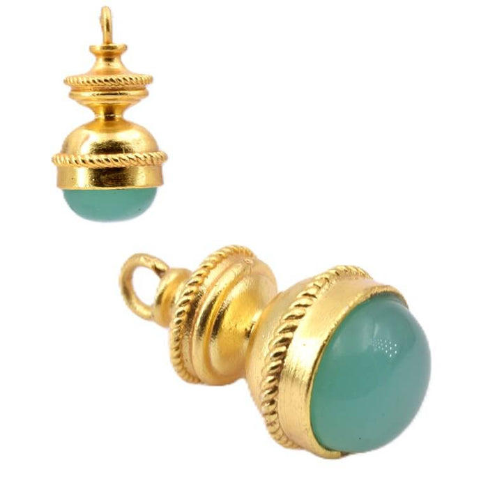 Pendentif ethnique laiton doré or fin et calcédoine 26x14.5mm - Trou: 3mm (1)