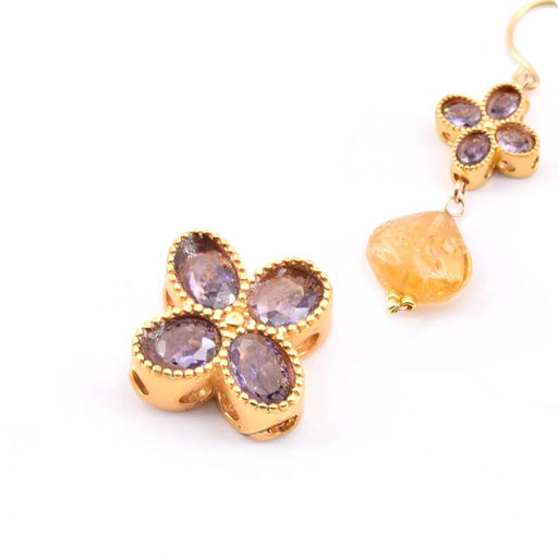 Perle pendentif fleur croix multirang en laiton doré à l'or fin et améthyste 11mm (1)