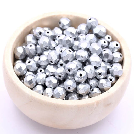 Kaufen Sie Perlen in der Schweiz Firepolish Facettierte Perle Matt Metallic Silber 6mm (50)