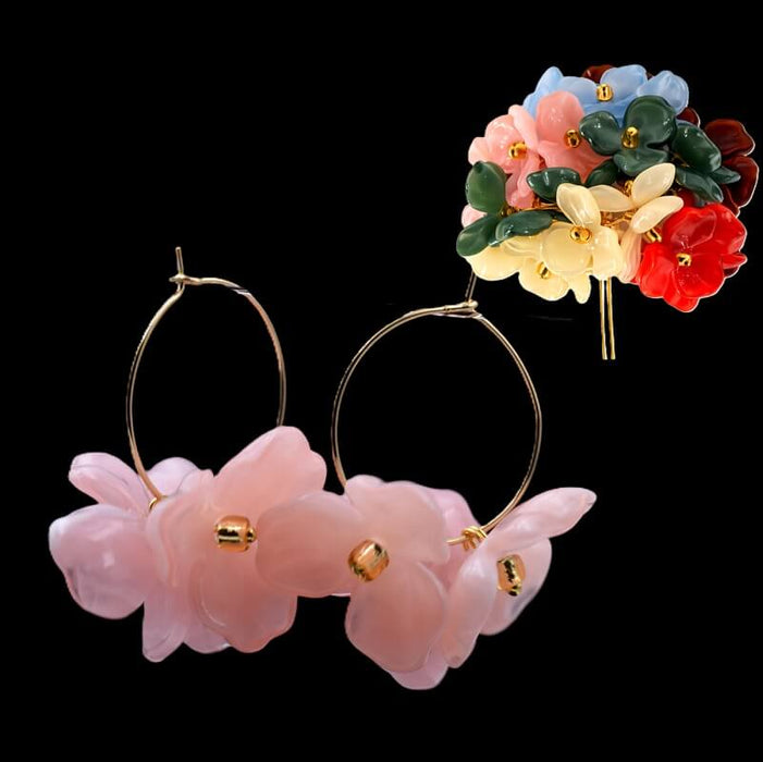 Boucle d'oreille pétale acrilique Rosaline sur créoles acier doré 25mm (1 paire)
