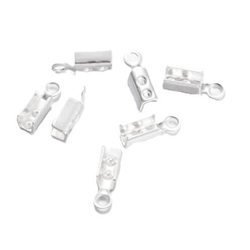 Pince lacet cordon laiton argenté 10x3.5mm - cordon 2-2.5mm Trou: 1.2mm (4)