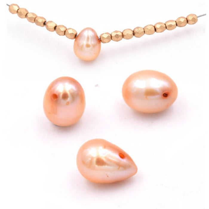 Perles d'eau douce ovales champagne 8x6mm - Trou: 0.6mm (4)